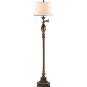 Kathy Ireland Mulholland Rustic Vintage Swing Arm Floor Lamp Standing 61" Tall Bronze Marble Font Ivory Faux Silk Drum Shade Decor for Living Room Reading House Bedroom Home Family Office in Saudi Arabia
