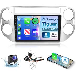 راديو سيارة 4G+64G لسيارة Volkswagen Tiguan 2010-2015 مع CarPlay/Android Auto، Podofo 9 بوصة 1280 * 720P IPS شاشة لمس ستيريو Android 15 GPS WiFi Bluetooth DSP SWC + كاميرا احتياطية عالية الدقة in Kuwait