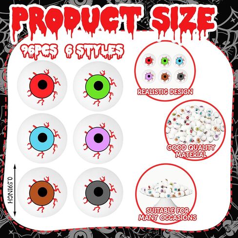 96 PCS Halloween Halloween Halloween Halloween مقل العيون ميني راتنج ميني توهج في العيلة المظلمة بشكل مخيف الرعب الواقعية الواقعيات المزيفة المزيفة الحرف المزيفة لصالح حفلة عيد الهالوين (لطيف) in Saudi Arabia