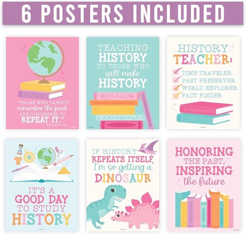 Hadley Designs 6 Social Studies Classroom Decorations – US History Posters for Elementary, Middle School and High School, Durable World History Wall Art for Teachers - Pastel Classroom Decor in Saudi Arabia