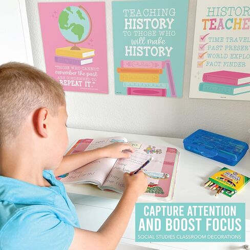 Hadley Designs 6 Social Studies Classroom Decorations – US History Posters for Elementary, Middle School and High School, Durable World History Wall Art for Teachers - Pastel Classroom Decor in Saudi Arabia