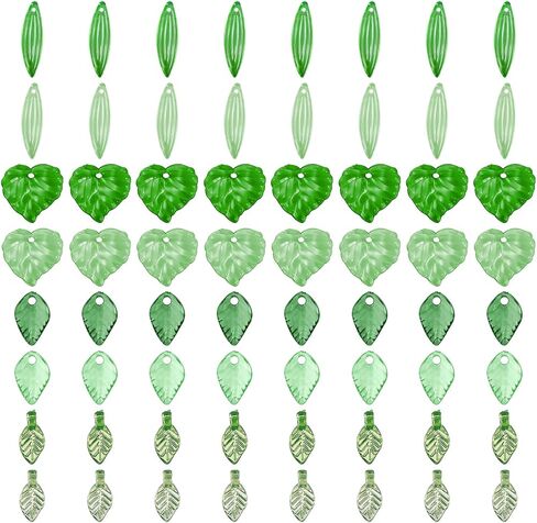 320 pcs eled exrs for Jewelry Making 8 Styles Green Acrylic Leaf Spacer Beads with Crystal Caps Diy Maple Prendants for أقراط أساور القلادات in Saudi Arabia