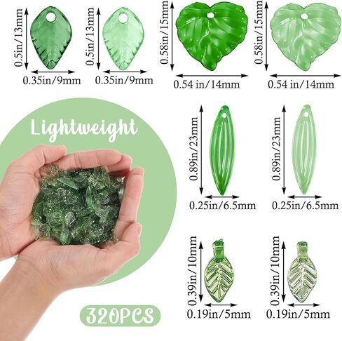 320 pcs eled exrs for Jewelry Making 8 Styles Green Acrylic Leaf Spacer Beads with Crystal Caps Diy Maple Prendants for أقراط أساور القلادات in Saudi Arabia