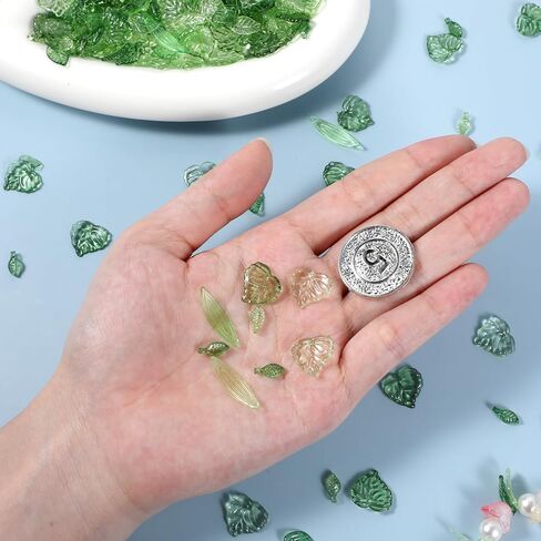 320 pcs eled exrs for Jewelry Making 8 Styles Green Acrylic Leaf Spacer Beads with Crystal Caps Diy Maple Prendants for أقراط أساور القلادات in Saudi Arabia