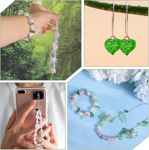 320 pcs eled exrs for Jewelry Making 8 Styles Green Acrylic Leaf Spacer Beads with Crystal Caps Diy Maple Prendants for أقراط أساور القلادات in Saudi Arabia