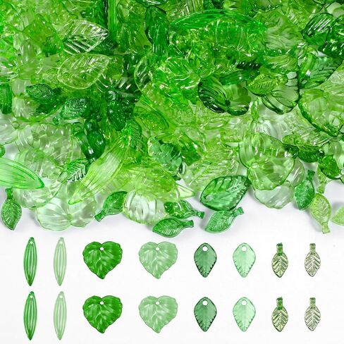 320 pcs eled exrs for Jewelry Making 8 Styles Green Acrylic Leaf Spacer Beads with Crystal Caps Diy Maple Prendants for أقراط أساور القلادات in Saudi Arabia