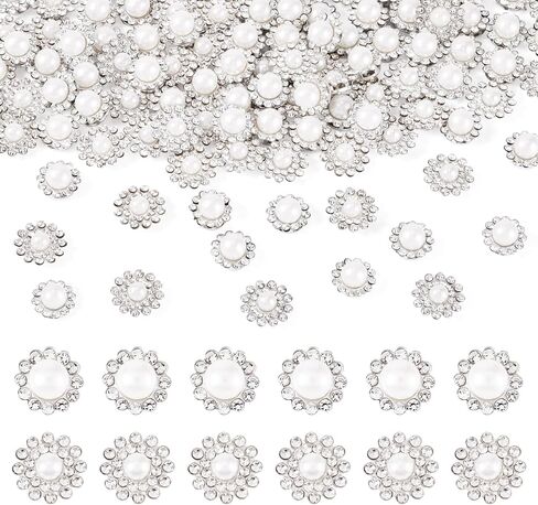 200 Pcs Rhinestones for Bedazzling,Flower Alloy Glass Sew On Rhinestone,Crystals for Crafts,Flower Flatback Rhinestones with Plastic Pearl for Clothes Hats Bags Sewing Accessories,Silvery in Saudi Arabia