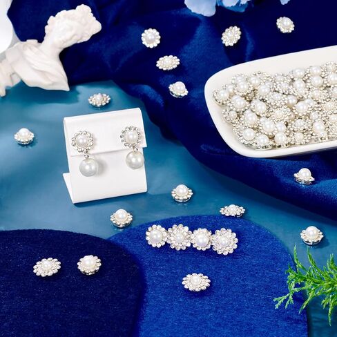 200 Pcs Rhinestones for Bedazzling,Flower Alloy Glass Sew On Rhinestone,Crystals for Crafts,Flower Flatback Rhinestones with Plastic Pearl for Clothes Hats Bags Sewing Accessories,Silvery in Saudi Arabia