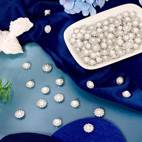 200 Pcs Rhinestones for Bedazzling,Flower Alloy Glass Sew On Rhinestone,Crystals for Crafts,Flower Flatback Rhinestones with Plastic Pearl for Clothes Hats Bags Sewing Accessories,Silvery in Saudi Arabia