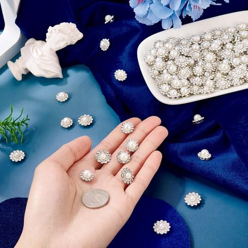 200 Pcs Rhinestones for Bedazzling,Flower Alloy Glass Sew On Rhinestone,Crystals for Crafts,Flower Flatback Rhinestones with Plastic Pearl for Clothes Hats Bags Sewing Accessories,Silvery in Saudi Arabia