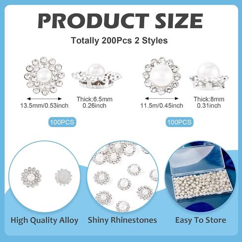200 Pcs Rhinestones for Bedazzling,Flower Alloy Glass Sew On Rhinestone,Crystals for Crafts,Flower Flatback Rhinestones with Plastic Pearl for Clothes Hats Bags Sewing Accessories,Silvery in Saudi Arabia