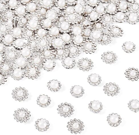 200 Pcs Rhinestones for Bedazzling,Flower Alloy Glass Sew On Rhinestone,Crystals for Crafts,Flower Flatback Rhinestones with Plastic Pearl for Clothes Hats Bags Sewing Accessories,Silvery in Saudi Arabia
