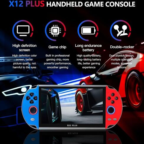 Built in 10000+ X12 Plus Gamepad 7" 16GB Portable Handheld Video Game Console Player (Classic Blue and Red) in Saudi Arabia