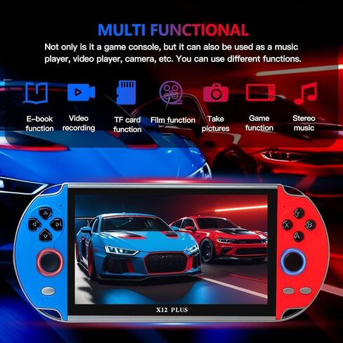 Built in 10000+ X12 Plus Gamepad 7" 16GB Portable Handheld Video Game Console Player (Classic Blue and Red) in Saudi Arabia