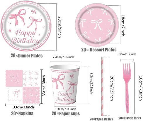 120Pcs Pink Bow Plates Pink Bow Party Decorations Bow Birthday Plates and Napkins cups straws Coquette Birthday Decorations Party plates Severs 20 in Saudi Arabia
