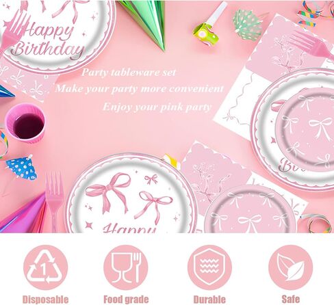 120Pcs Pink Bow Plates Pink Bow Party Decorations Bow Birthday Plates and Napkins cups straws Coquette Birthday Decorations Party plates Severs 20 in Saudi Arabia