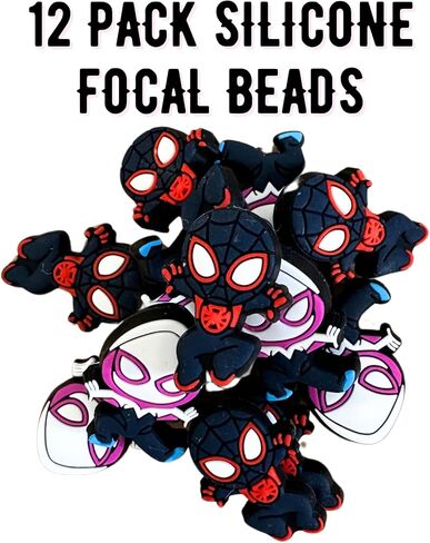Lashicorn Spider Silicone Bead Bead مجموعة | 12 جهاز كمبيوتر مختلط حزمة متعددة الآية Spidey Bulk بالجملة سلسلة مفاتيح Make Kit Kit Beaded Pen Fresh Superhero in Saudi Arabia