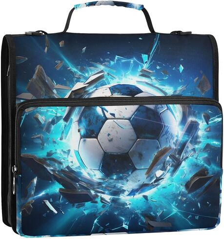 Football Soccer 3D 3 Ring Zipper Binder with Handle Sport 1.5 inch Binder Organizer, Multi Pockets Office File Folder with Shoulder Strap 500 Sheet Capacity in Saudi Arabia