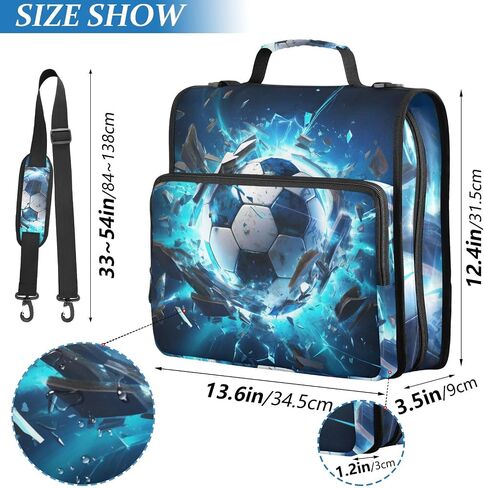 Football Soccer 3D 3 Ring Zipper Binder with Handle Sport 1.5 inch Binder Organizer, Multi Pockets Office File Folder with Shoulder Strap 500 Sheet Capacity in Saudi Arabia