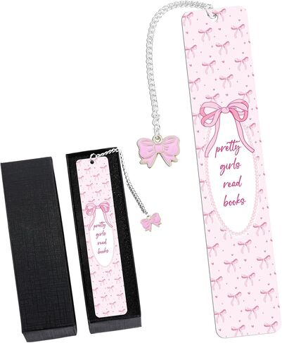 Pink Bow Metal Bookmark Gifts, Cute Metal Bookmark with Charm, Pretty Girls Read Books Gift for Women Girls, Bookish Accessaries for Reading Book Lovers Birthday Christmas School Office Supplies in Saudi Arabia