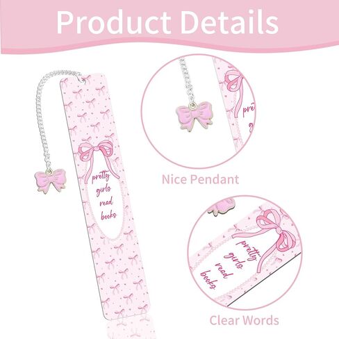 Pink Bow Metal Bookmark Gifts, Cute Metal Bookmark with Charm, Pretty Girls Read Books Gift for Women Girls, Bookish Accessaries for Reading Book Lovers Birthday Christmas School Office Supplies in Saudi Arabia