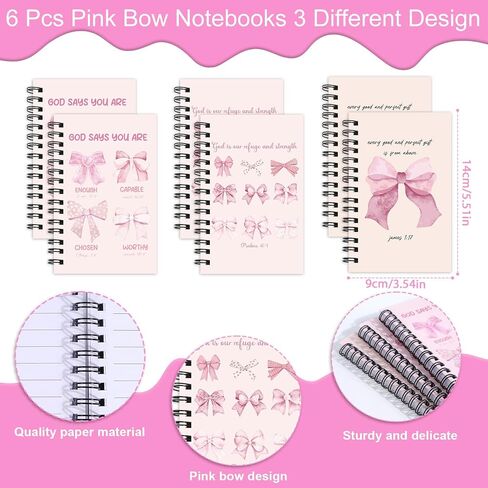 Wxiben Pink Bow Spiral Notebooks Set 12 Pieces Coquete Bow Journal with Inspirational Bible Ballpoint Pens Christian Scripture Prayer Hardcover Notebook Gifts for Women Office School Church Supplies in Saudi Arabia
