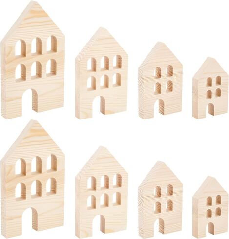 Olycraft 15pcs غير مكتمل على شكل منزل خشبي على شكل منزل فارغ قاطع الخشب الكتل الخشبية مع قطع زخارف خشبية حفرة للمنزل للمكتب المطبخ ديكور مقهى -15 أنماط in Kuwait