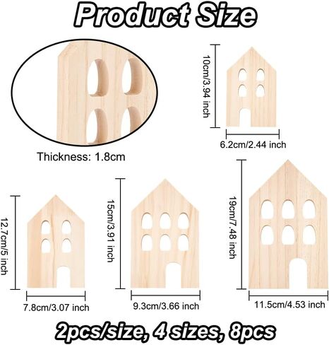 Olycraft 15pcs غير مكتمل على شكل منزل خشبي على شكل منزل فارغ قاطع الخشب الكتل الخشبية مع قطع زخارف خشبية حفرة للمنزل للمكتب المطبخ ديكور مقهى -15 أنماط in Kuwait