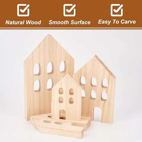 Olycraft 15pcs غير مكتمل على شكل منزل خشبي على شكل منزل فارغ قاطع الخشب الكتل الخشبية مع قطع زخارف خشبية حفرة للمنزل للمكتب المطبخ ديكور مقهى -15 أنماط in Kuwait