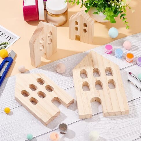 Olycraft 15pcs غير مكتمل على شكل منزل خشبي على شكل منزل فارغ قاطع الخشب الكتل الخشبية مع قطع زخارف خشبية حفرة للمنزل للمكتب المطبخ ديكور مقهى -15 أنماط in Kuwait