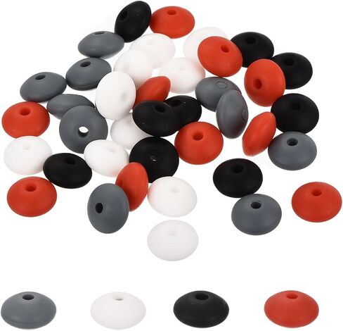 MECCANIXITY 40Pcs 12mm Silicone Lentil Beads, Round, Black, Gray, White, Red; DIY Jewelry, Keychains, Pens in Saudi Arabia