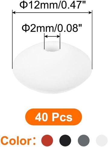 MECCANIXITY 40Pcs 12mm Silicone Lentil Beads, Round, Black, Gray, White, Red; DIY Jewelry, Keychains, Pens in Saudi Arabia