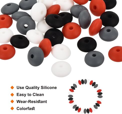 MECCANIXITY 40Pcs 12mm Silicone Lentil Beads, Round, Black, Gray, White, Red; DIY Jewelry, Keychains, Pens in Saudi Arabia