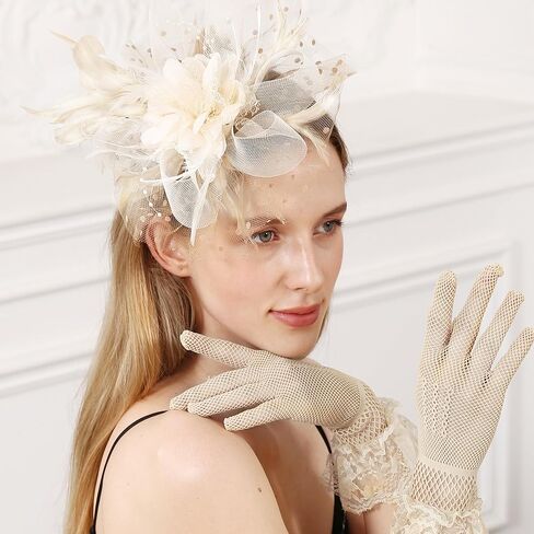 قطع زينة قبعة كنتاكي ديربي القبعات كليب قبعة الزفاف كوكتيل الشاي حفلة أغطية الرأس وقفازات الدانتيل القصيرة in Kuwait