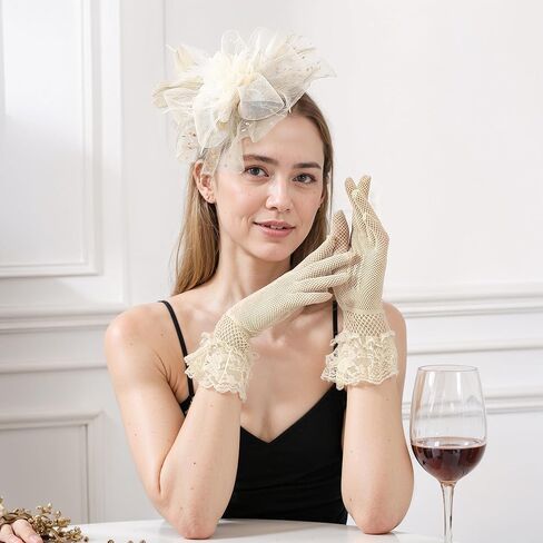 قطع زينة قبعة كنتاكي ديربي القبعات كليب قبعة الزفاف كوكتيل الشاي حفلة أغطية الرأس وقفازات الدانتيل القصيرة in Kuwait