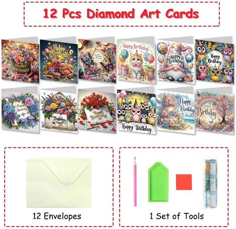 بطاقات عيد الميلاد من 12 حزمة DIY DIY Diamond Art مع مظاريف ، وبطاقات تحية من الماس على شكل خاص ، ومجموعة فنية ، هدية إبداعية لعيد الميلاد in Saudi Arabia
