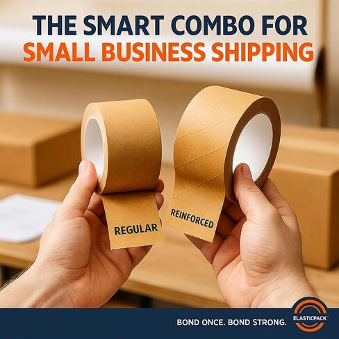 شريط تعبئة الورق متنوعة 4 عبوات - 2 معززة + 2 قابلة للارتقاء ، 1.9 "× 55 YD - شريط ختم الصندوق الذاتي للشحن الصغير بيز ، لا مطلوبة على شريط الأشرطة - قابلة للتحلل ، Kraft Brown in Kuwait