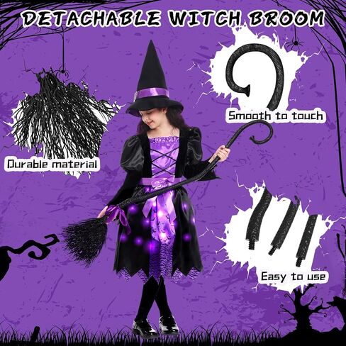 Light Up Halloween Girls Witch Costume, Toddler Witch Dress Set with Hat and Broom, Kids Costumes for Halloween Party in Saudi Arabia