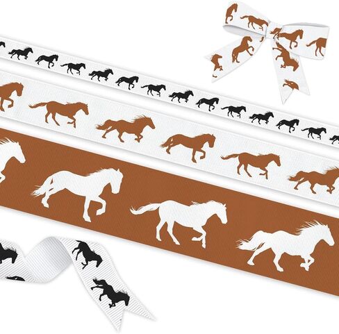 ykw sheep pattern grosgrain martbon set - 3 widths (3/8 "، 7/8" ، 1.5 ") × 5 ياردة لكل منها - شرائط صورة ظلية أسود ، أبيض وبيج للحرف اليدوية ، غلاف الهدايا ، زفاف وحفلات الحفلات in Kuwait