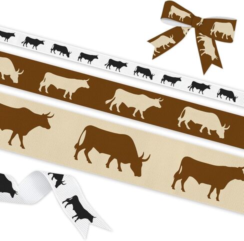 YKW Sheep Pattern Grosgrain Ribbon Set - 3 Widths (3/8", 7/8", 1.5") x 5 Yards Each - Black, White & Beige Silhouette Ribbons for Crafts, Gift Wrapping, Wedding & Party Decoration in Kuwait