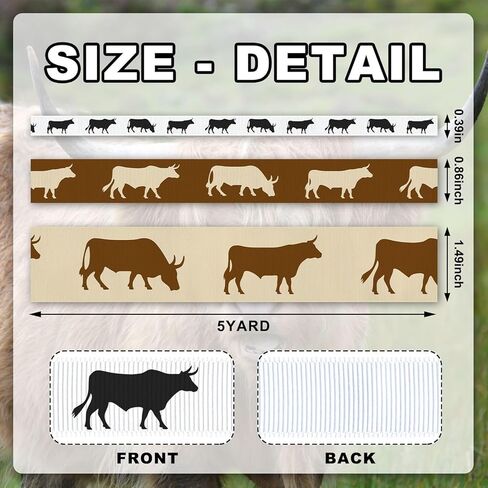 YKW Sheep Pattern Grosgrain Ribbon Set - 3 Widths (3/8", 7/8", 1.5") x 5 Yards Each - Black, White & Beige Silhouette Ribbons for Crafts, Gift Wrapping, Wedding & Party Decoration in Kuwait