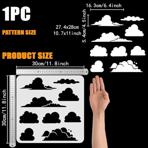 Pingerinspire Cloud Painting stencil 11.8x11.8in - 9 أنماط نموذج السحابة قالب رسم للفن DIY على الخشب والجدار والنسيج والأثاث in Saudi Arabia