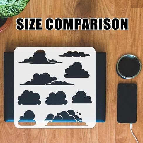 Pingerinspire Cloud Painting stencil 11.8x11.8in - 9 أنماط نموذج السحابة قالب رسم للفن DIY على الخشب والجدار والنسيج والأثاث in Saudi Arabia