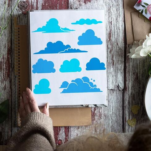 Pingerinspire Cloud Painting stencil 11.8x11.8in - 9 أنماط نموذج السحابة قالب رسم للفن DIY على الخشب والجدار والنسيج والأثاث in Saudi Arabia