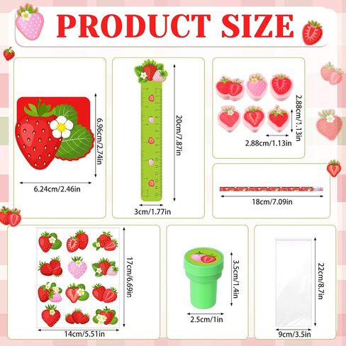 cholemy 168 PCS Frrawberry Party Favors Supplies Stationery Set Notebook Standser Stamper Eraser Ruler Pencil Bag for Strawberry Baby Birthday Party Gift Ristroom Afrack in Saudi Arabia