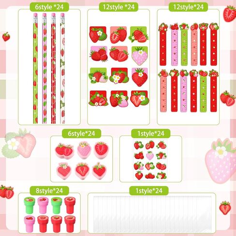 cholemy 168 PCS Frrawberry Party Favors Supplies Stationery Set Notebook Standser Stamper Eraser Ruler Pencil Bag for Strawberry Baby Birthday Party Gift Ristroom Afrack in Saudi Arabia