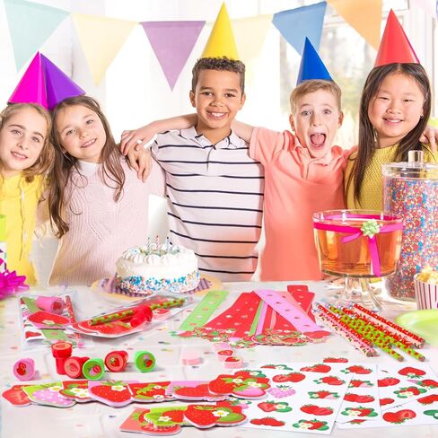 cholemy 168 PCS Frrawberry Party Favors Supplies Stationery Set Notebook Standser Stamper Eraser Ruler Pencil Bag for Strawberry Baby Birthday Party Gift Ristroom Afrack in Saudi Arabia