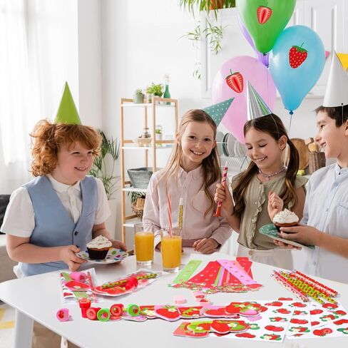 cholemy 168 PCS Frrawberry Party Favors Supplies Stationery Set Notebook Standser Stamper Eraser Ruler Pencil Bag for Strawberry Baby Birthday Party Gift Ristroom Afrack in Saudi Arabia