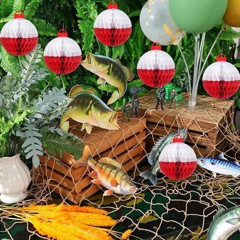 Gone Fishing Party Decorations Set Includes Bobber Honeycomb Balls Cute Cardstock Photo Prop Fish Net Decorations Party Banner for Fishing Birthday Table Dessert Supply in Saudi Arabia