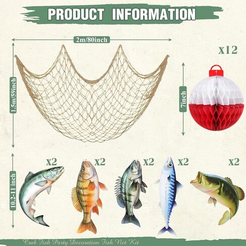 Gone Fishing Party Decorations Set Includes Bobber Honeycomb Balls Cute Cardstock Photo Prop Fish Net Decorations Party Banner for Fishing Birthday Table Dessert Supply in Saudi Arabia